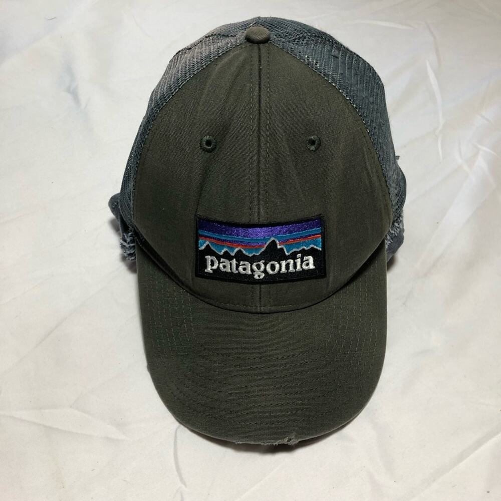 Patagonia snapback mesh trucker cap embroidered logo distressed